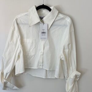 Cropped Button-Down Shirt - White